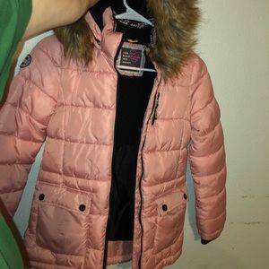 Justice girls pink winter coat puffer & gloves